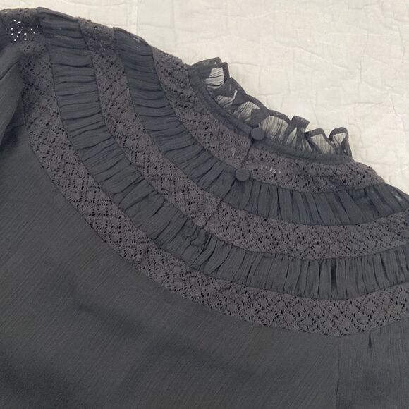 Ann Taylor Black Peasant High Neck Blouse size Small - Picture 10 of 12
